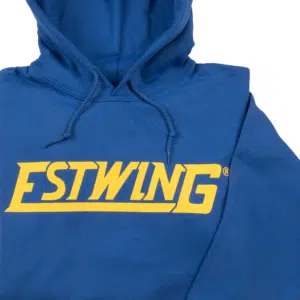 Estwing blue hooded sweatshirt front closeup of chest