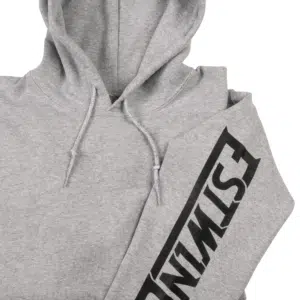 Estwing gray hooded sweatshirt front closeup of sleeve